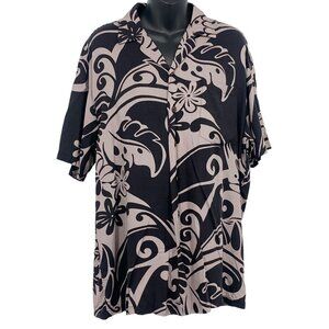 Kalaheo Men Hawaiian Button Up Shirt Medium M Brown Black Aloha Floral EUC